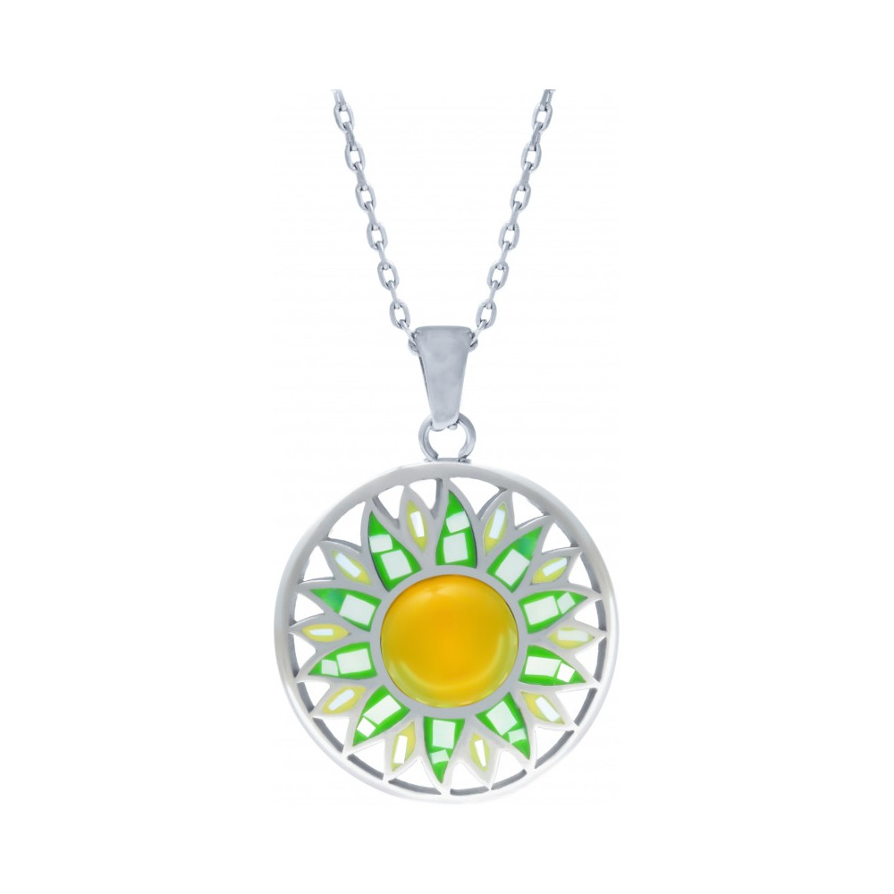 Le Collier acier, nacre et émail, cabochon agate jaune, ODENA - YO 413