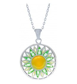 Le Collier acier, nacre et émail, cabochon agate jaune, ODENA - YO 413