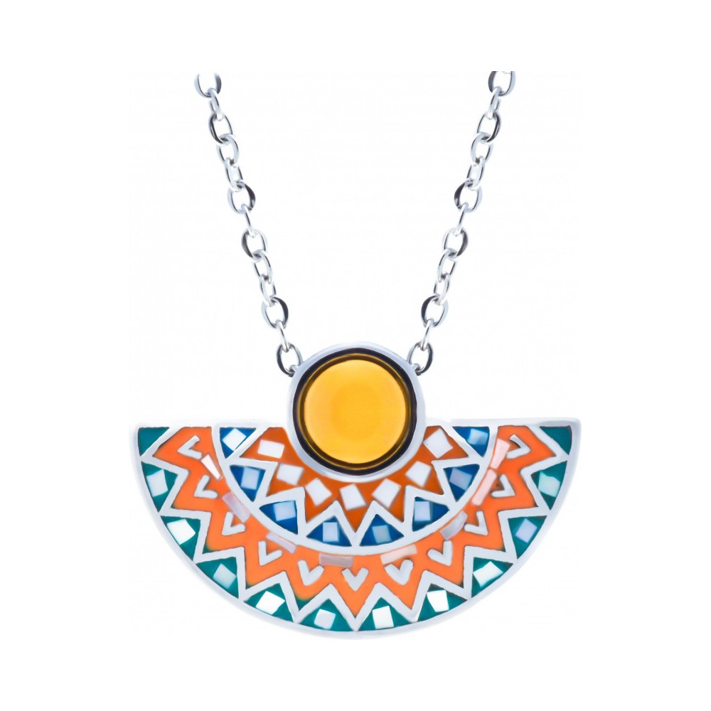 Le Collier acier, nacre et émail, cabochon agate jaune, ODENA - YO 415