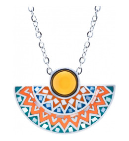 Le Collier acier, nacre et émail, cabochon agate jaune, ODENA - YO 415
