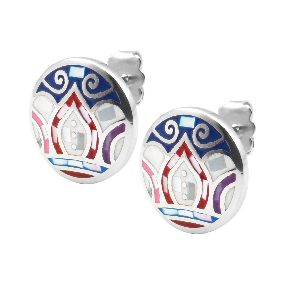 Boucles d'oreilles acier - feuilles bleues - rose - nacre - émail - ODENA - IM 564