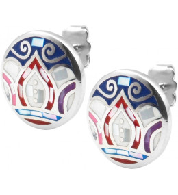 Boucles d'oreilles acier - feuilles bleues - rose - nacre - émail - ODENA - IM 564