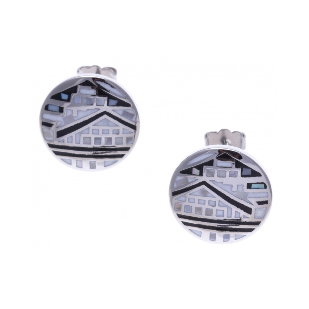 Boucles d'oreilles acier - maison noire & blanche - nacre - émail - ODENA - IM 544