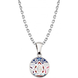 Collier en acier - nacre - émail - feuilles bleues - rose - petit volume - ODENA - IM 465