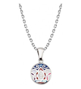 Collier en acier - nacre - émail - feuilles bleues - rose - petit volume - ODENA - IM 465