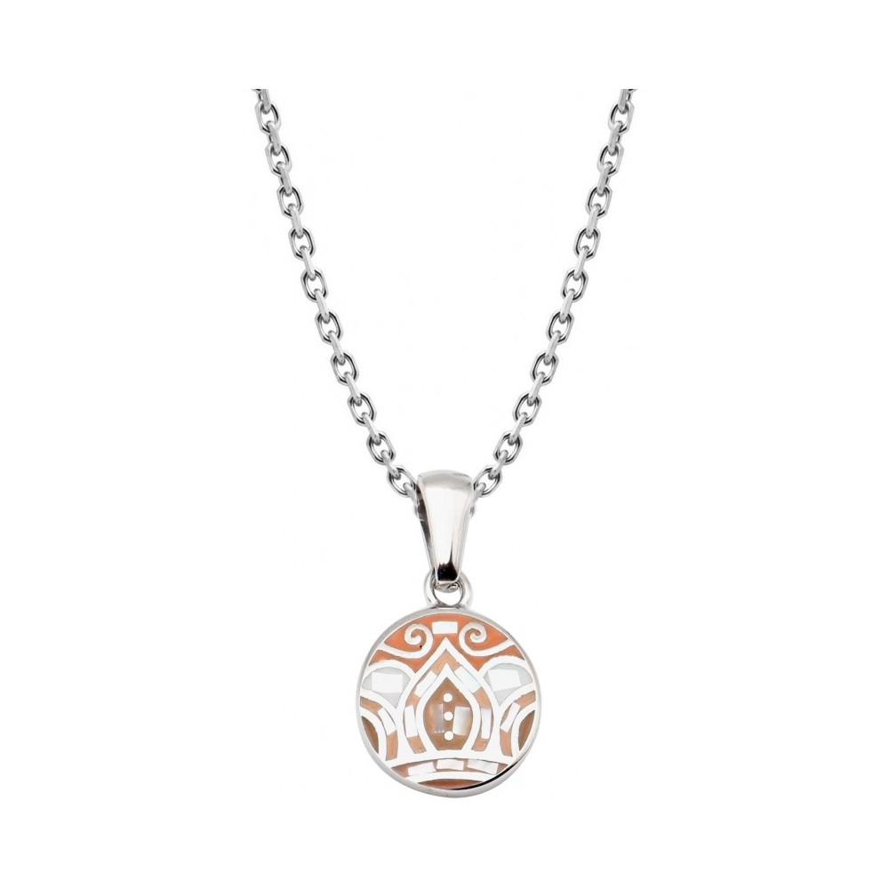 Collier en acier - feuilles orangées - nacre - émail - petit volume - ODENA - IM 463