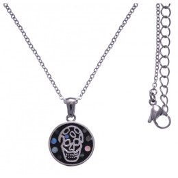 Collier en acier - tête de mort - nacre - émail - petit volume - ODENA - IM 459