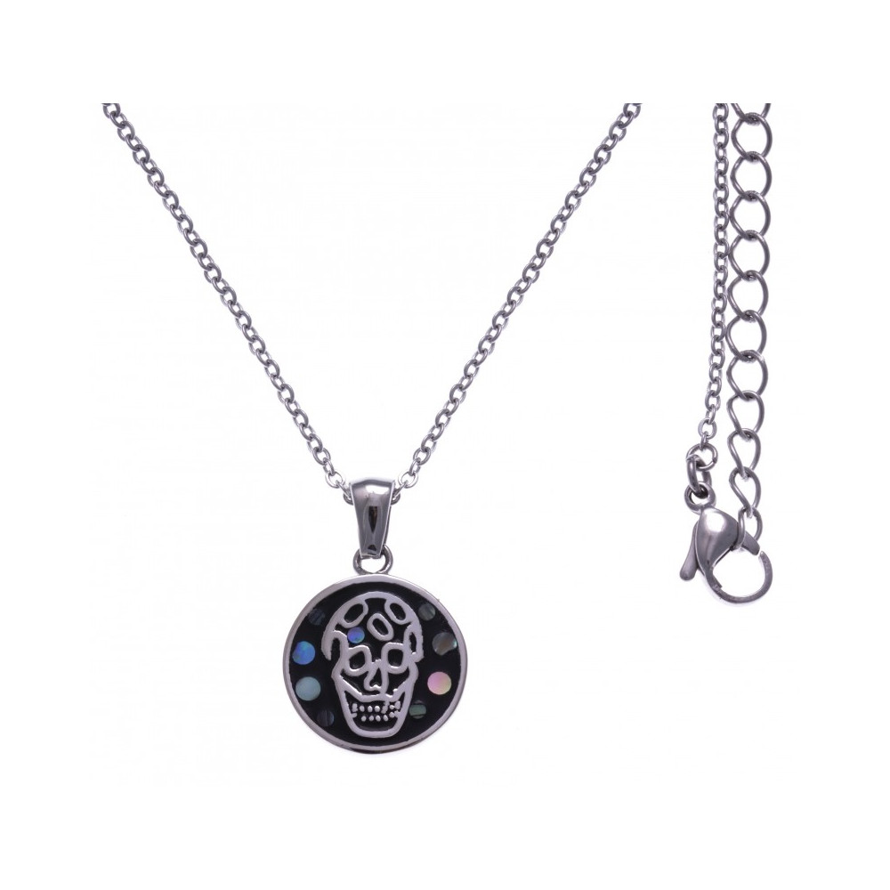 Collier en acier - tête de mort - nacre - émail - petit volume - ODENA - IM 459