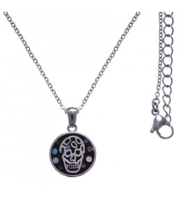 Collier en acier - tête de mort - nacre - émail - petit volume - ODENA - IM 459
