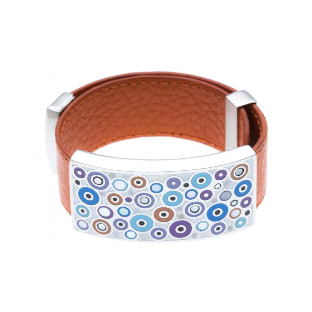 bracelet-acier-email-nacre-cuir-orange-largeur-2cm-odena-ic-389