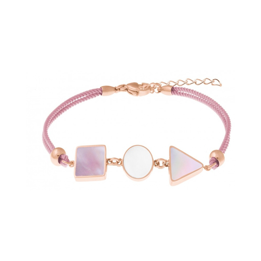 Le Bracelet en acier et coton rose - carré nacre blanche - rond nacre rose - triangle nacre blanche YOLA - IH 378 Le Bracelet en acier et coton rose - carré nacre blanche - rond nacre rose - triangle nacre blanche YOLA - IH 378