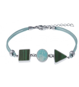 Le Bracelet en acier et coton vert clair - carré malachite - rond amazonite - triangle malachite YOLA - IH 376