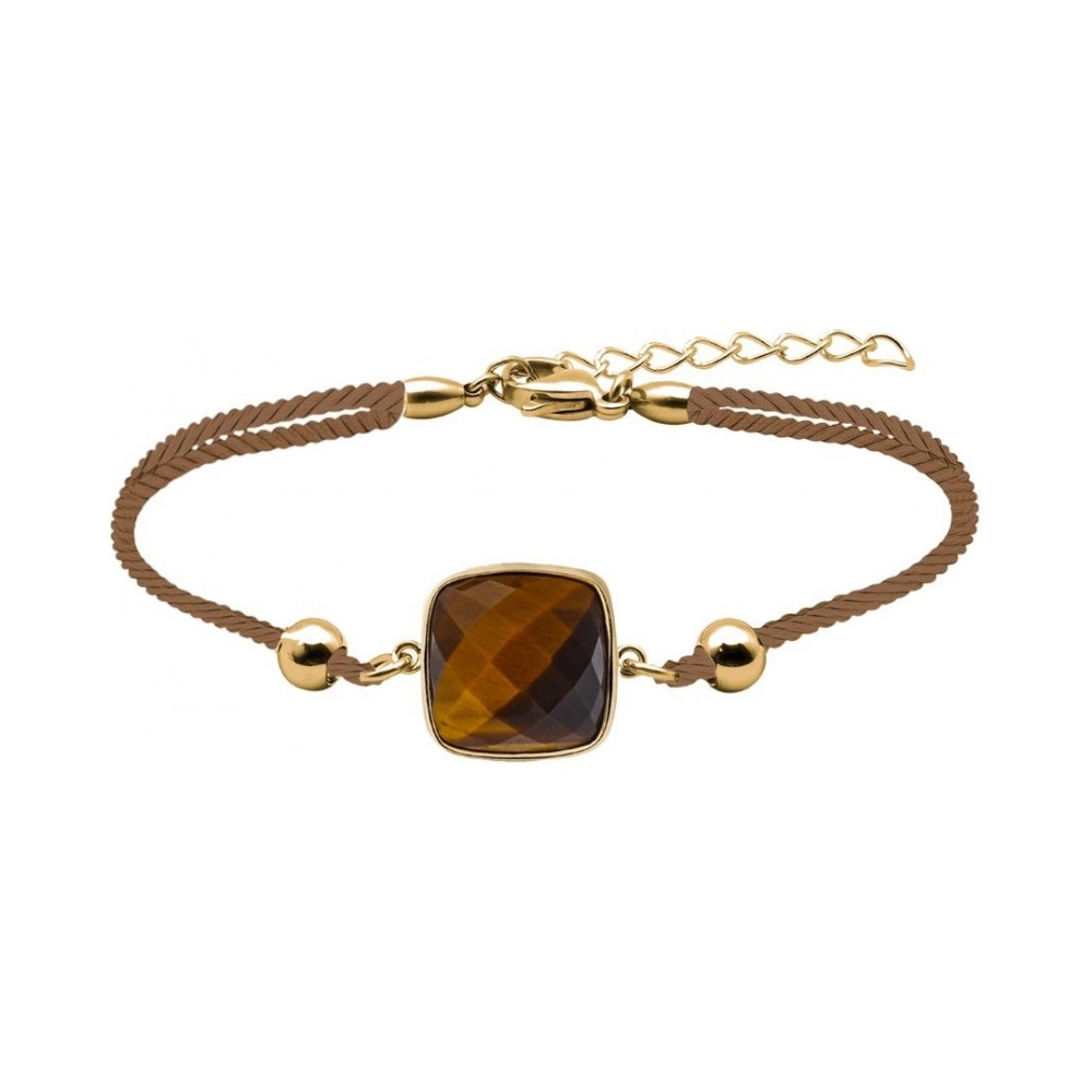 Le Bracelet en acier et coton marron - oeil de tigre facetté - diamètre 12 mm YOLA - IH 363