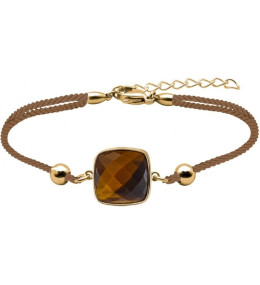 Le Bracelet en acier et coton marron - oeil de tigre facetté - diamètre 12 mm YOLA - IH 363