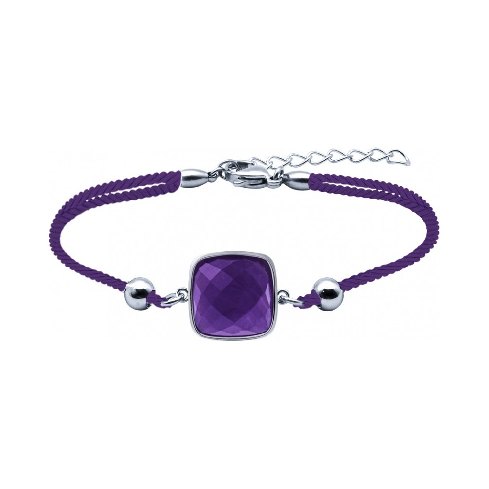 Le Bracelet en acier et coton violet - améthyste facettée - diamètre 12 mm YOLA - IH 362