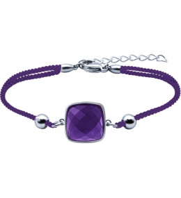 Le Bracelet en acier et coton violet - améthyste facettée - diamètre 12 mm YOLA - IH 362