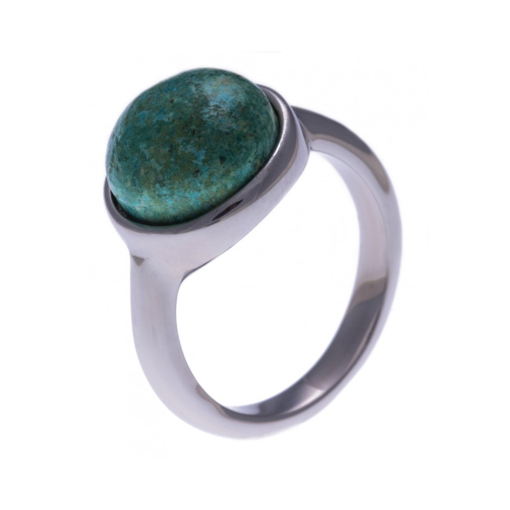 La Bague acier, cabochon Chrysocolle 13 mm, Yola IG 133 La Bague acier, cabochon Chrysocolle 13 mm, Yola IG 133