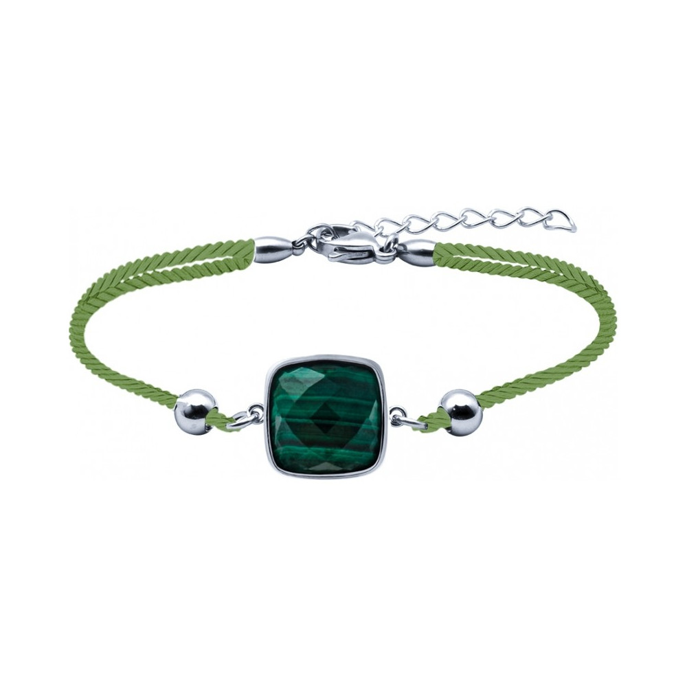 Le Bracelet en acier et coton vert - malachite facettée - diamètre 12 mm YOLA - IH 361