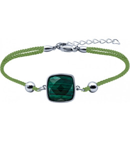 Le Bracelet en acier et coton vert - malachite facettée - diamètre 12 mm YOLA - IH 361
