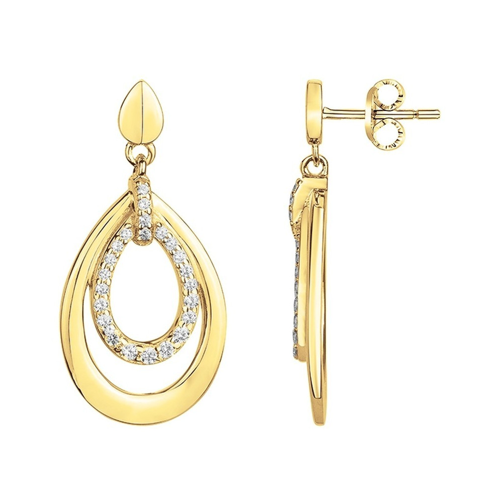 Boucles d'oreilles pendantes plaqué or, et 46 oxydes de zirconium by Stauffer