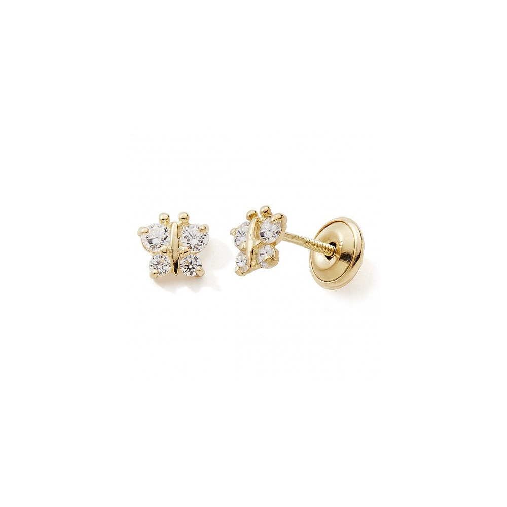 Les Boucles d'oreilles or jaune 375/1000, papillons et oxydes de zirconium by Stauffer