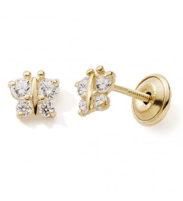 Les Boucles d'oreilles or jaune 375/1000, papillons et oxydes de zirconium by Stauffer