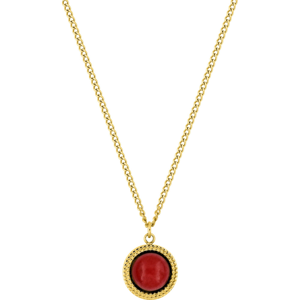 Le Collier femme acier doré jaune, chaîne forçat, rubis, by Stauffer.