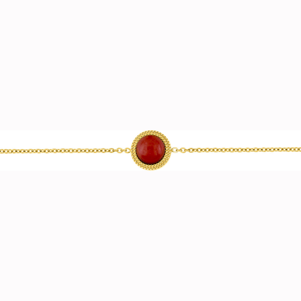 Le Bracelet femme acier doré jaune, chaîne forçat, rubis, by Stauffer.