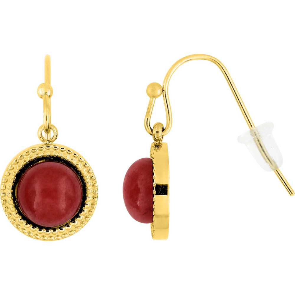 Les Boucles d'oreilles pendantes femme, acier doré jaune, avec motif perlé et rubis by Stauffer