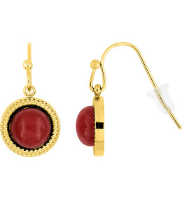 Les Boucles d'oreilles pendantes femme, acier doré jaune, avec motif perlé et rubis by Stauffer
