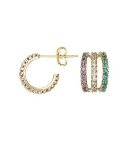 Boucles d'oreilles demi-créoles Femme GO Mademoiselle en Plaqué or, oxydes de zirconium multicolores 606619