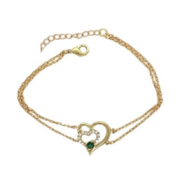 Le Bracelet plaqué or, forme coeur avec 1 spinelle verte et 16 oxydes de zirconium by Stauffer