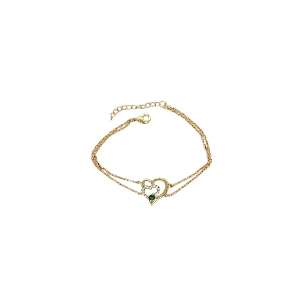 Le Bracelet plaqué or, forme coeur avec 1 spinelle verte et 16 oxydes de zirconium by Stauffer Le Bracelet plaqué or, forme coeur avec 1 spinelle verte et 16 oxydes de zirconium by Stauffer