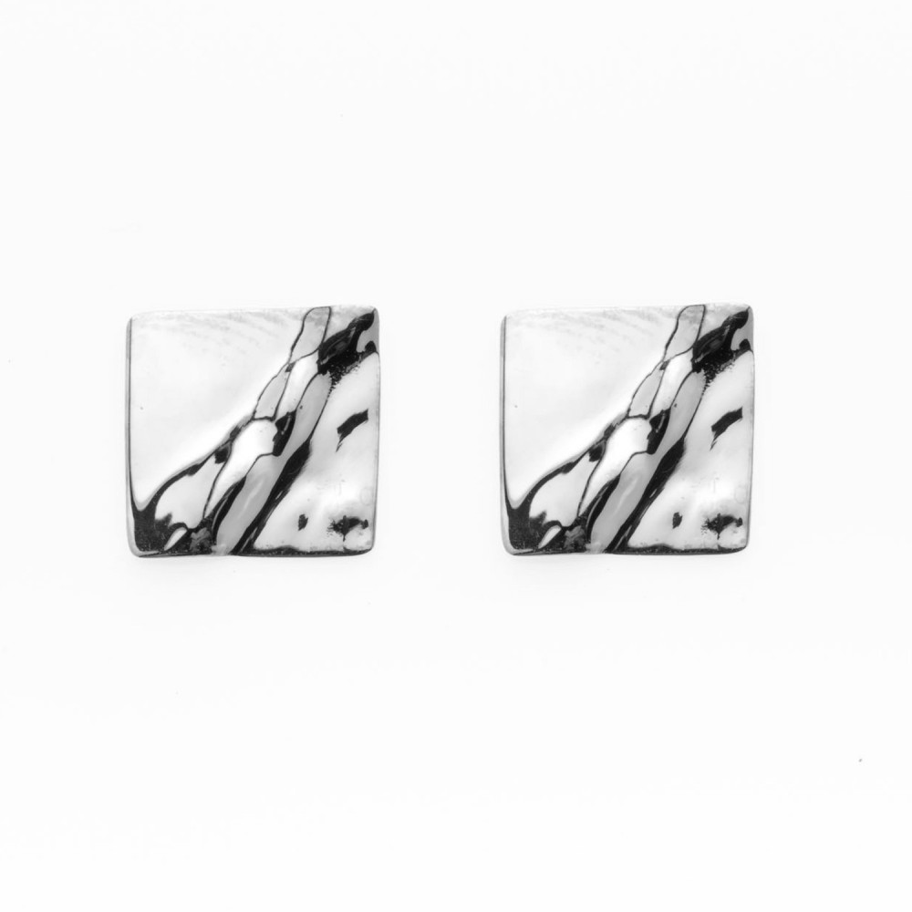 Les Boucles d'oreilles, or gris 375/1000, motif carré froissé, by Stauffer