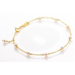 le Bracelet or jaune 375/1000, mailles forçat avec perles de culture de 3,5 à 4 mm, by Stauffer