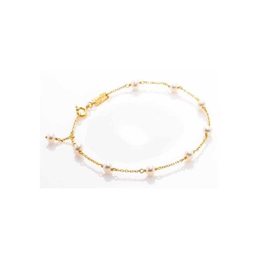 le Bracelet or jaune 375/1000, mailles forçat avec perles de culture de 3,5 à 4 mm, by Stauffer