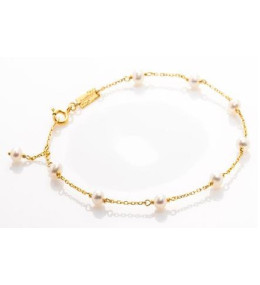 le Bracelet or jaune 375/1000, mailles forçat avec perles de culture de 3,5 à 4 mm, by Stauffer