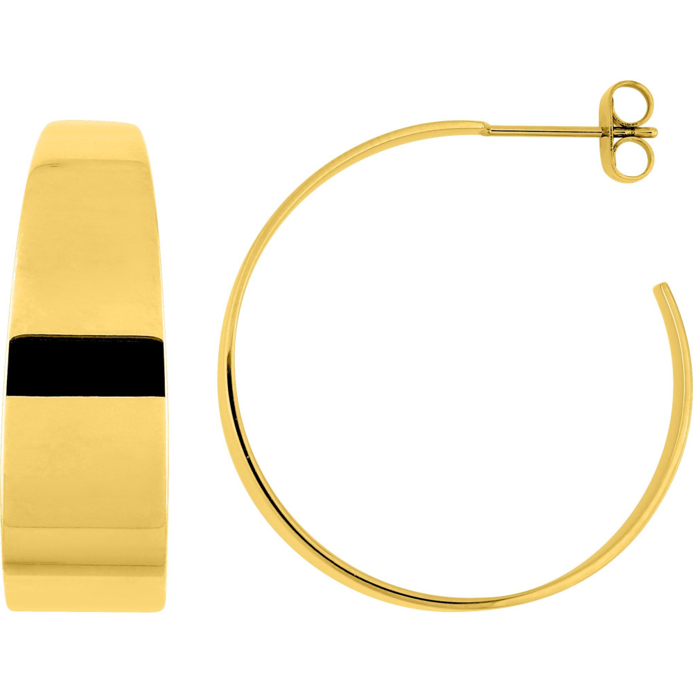 Les Boucles d'oreilles demi-créoles femme, acier doré jaune, fil plat, diamètre 30 mm by Stauffer