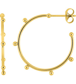 Les Boucles d'oreilles demi-créoles femme, acier doré jaune, fil rond avec boules, diamètre 25 mm by Stauffer