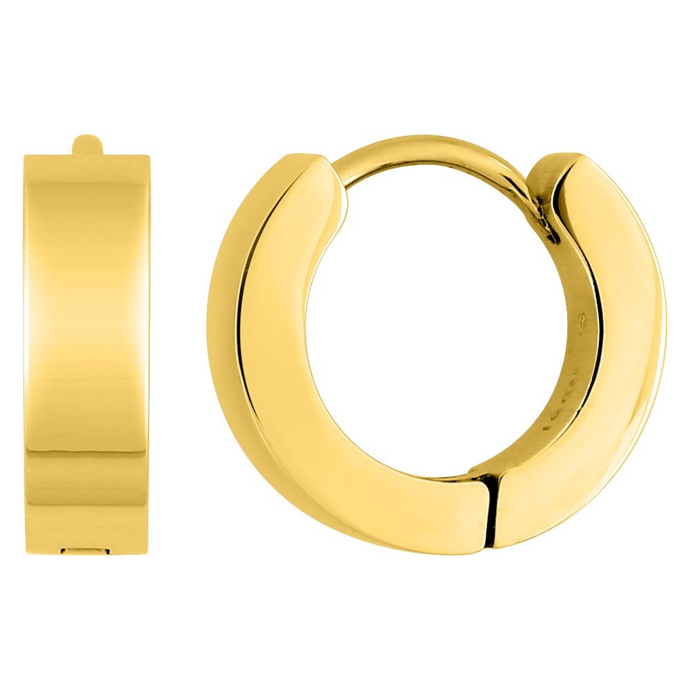 Les Boucles d'oreilles créoles femme, acier doré jaune, fil plat, diamètre 14 mm by Stauffer