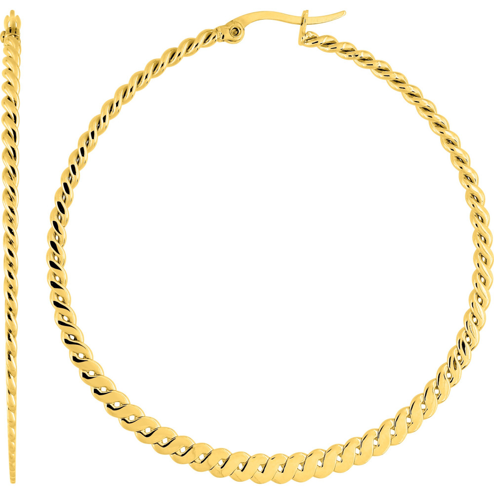 Les Boucles d'oreilles créoles femme, acier doré jaune, fil torsadé by Stauffer
