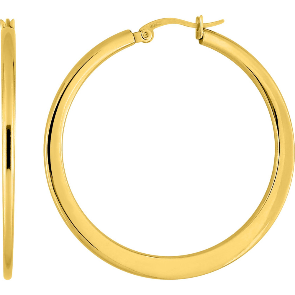 Les Boucles d'oreilles créoles femme, acier doré jaune, fil plat, diamètre 45 mm by Stauffer