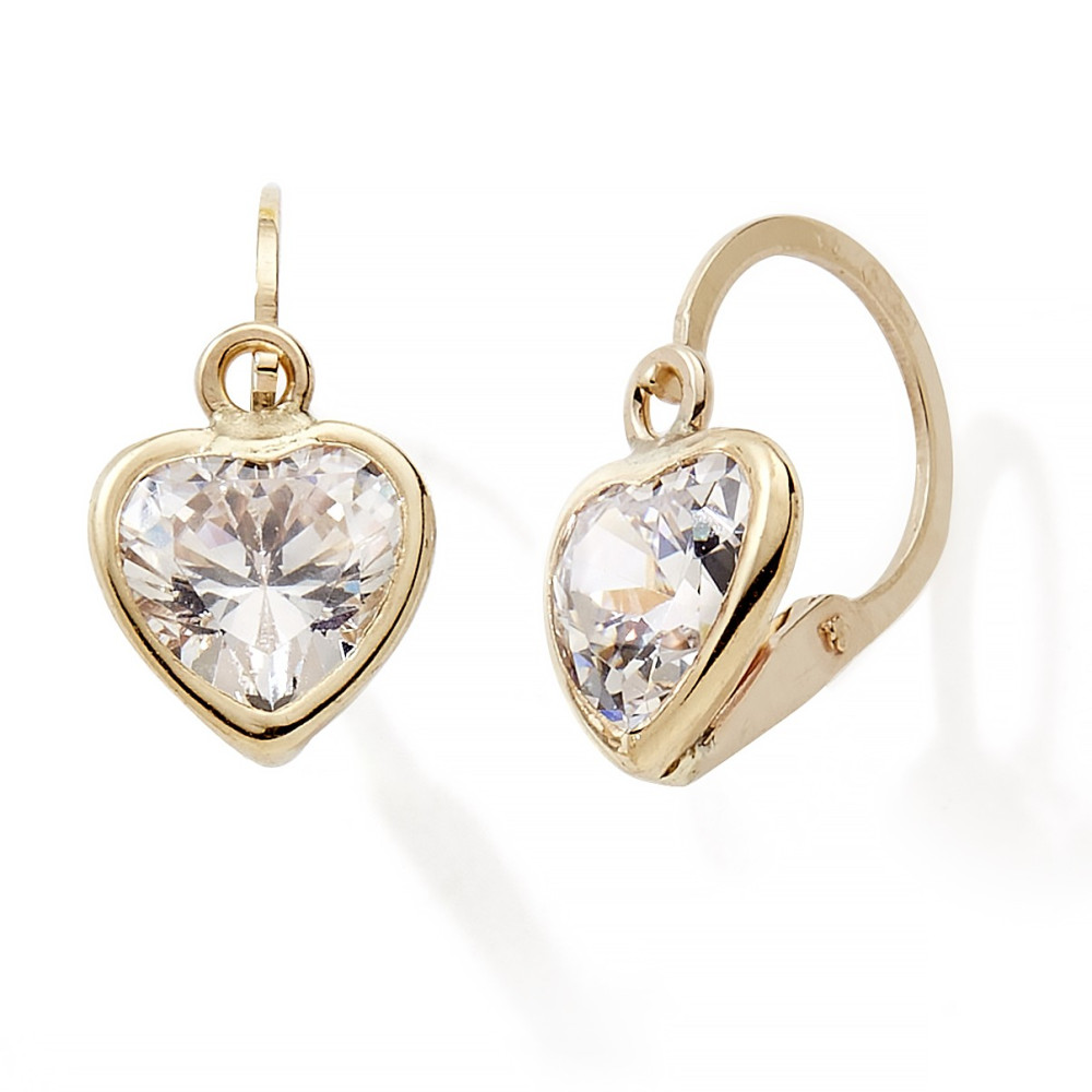Les Boucles d'oreilles dormeuses or jaune 375/1000, coeurs et oxydes de zirconium by Stauffer