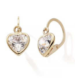 Les Boucles d'oreilles dormeuses or jaune 375/1000, coeurs et oxydes de zirconium by Stauffer