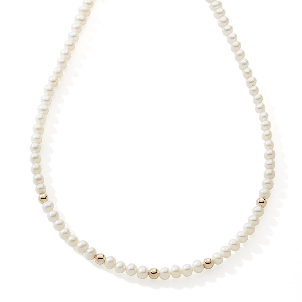 Le Collier or jaune 375/1000 avec 5 boules en or et perles de culture, diamètre 4 à 4,5 mm, by Stauffer