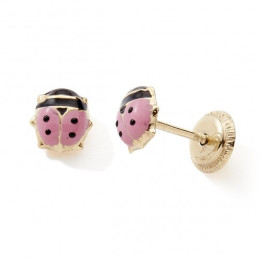 Les Boucles d'oreilles or jaune 375/1000, coccinelles et laque by Stauffer