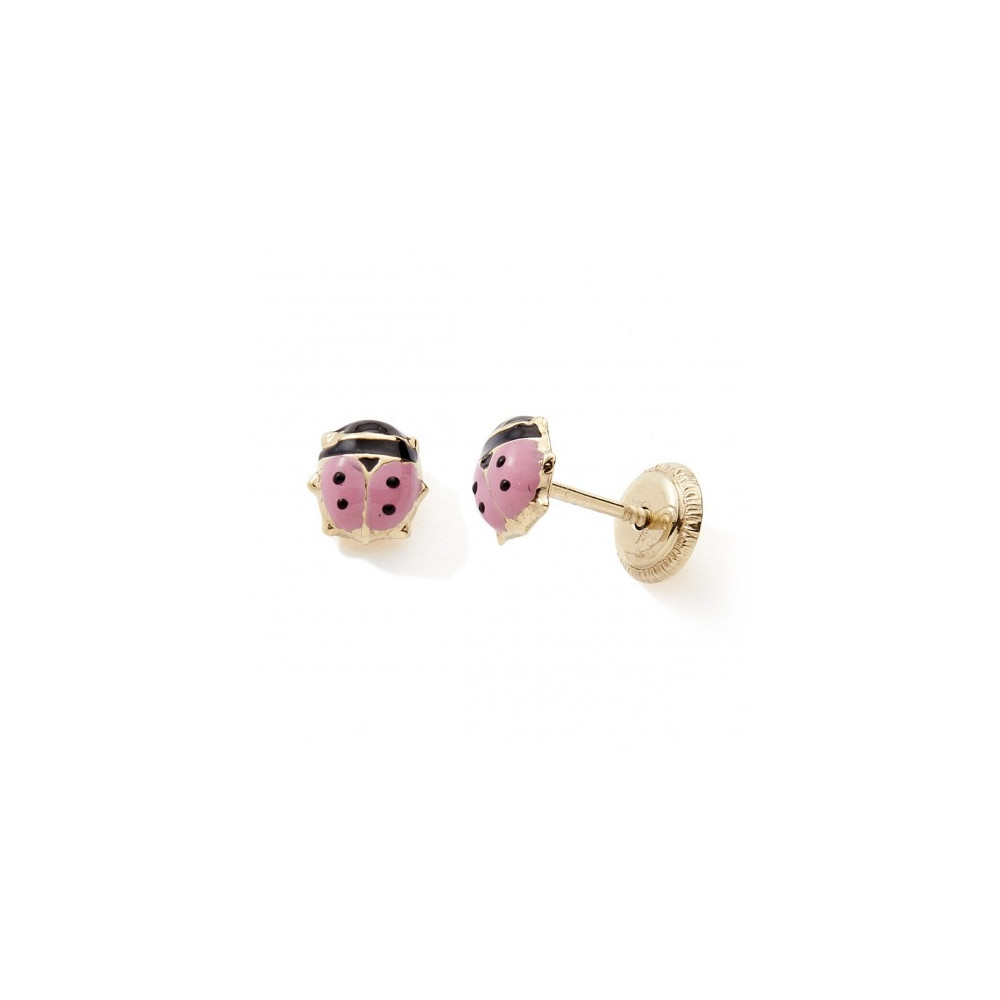 Les Boucles d'oreilles or jaune 375/1000, coccinelles et laque by Stauffer