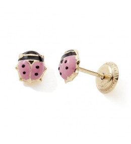 Les Boucles d'oreilles or jaune 375/1000, coccinelles et laque by Stauffer