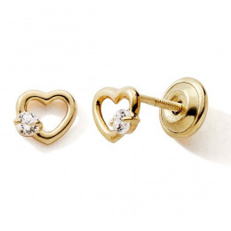 Les Boucles d'oreilles or jaune 375/1000, coeurs et oxydes de zirconium by Stauffer