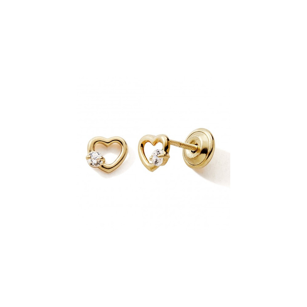 Les Boucles d'oreilles or jaune 375/1000, coeurs et oxydes de zirconium by Stauffer